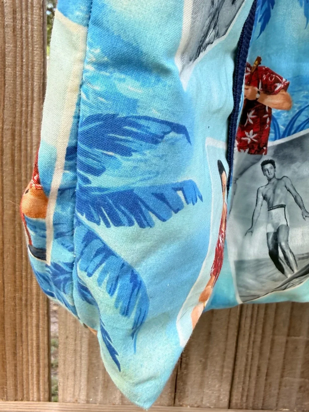 Vintage Elvis Presley Hawaiian Tote Bag Blue Tropical Beach Quilted Large